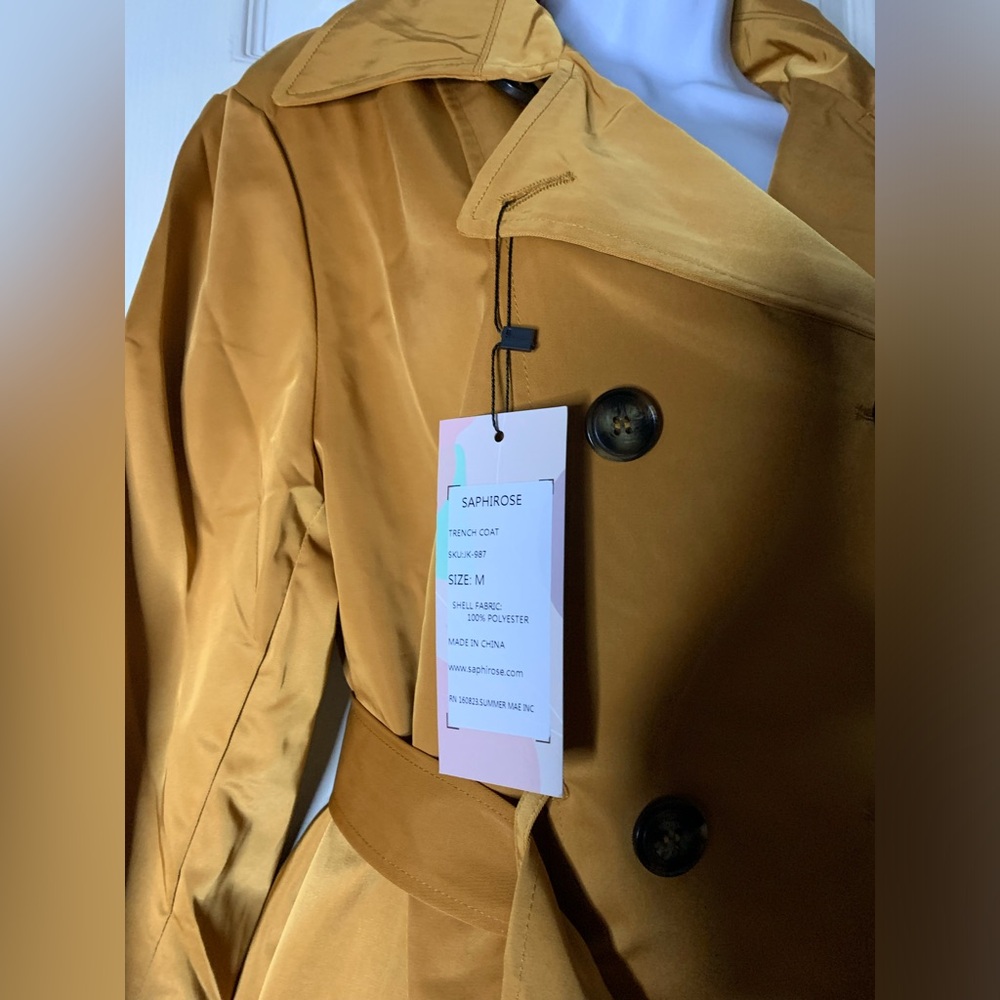 SaphiRose Women's Water-Resistant Trench Coat Long Peacoat with Removable Hood - Picture 6 of 12